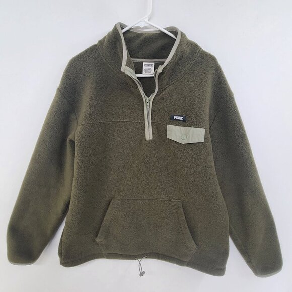 PINK Victoria's Secret Women's 1/4 Zip Pullover Fleece Olive Green Size L Cozy - Picture 1 of 7